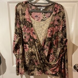Conrad C Long Sleeve Crossover V-Neck Floral/Leopard Print Top